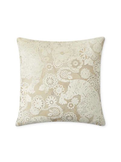 Cream Velvet Siberian Tiger Throw Pillow | Pillows by Kevin Francis Design