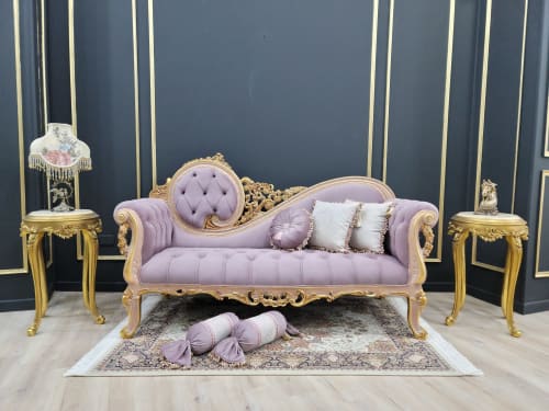 Victorian Style Chaise Lounge/ Antique Gold Leaf Finish/Hand | Couches & Sofas by Art De Vie Furniture