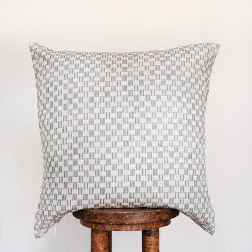Blue Squares Printed on Linen Pillow 22x22 | Pillows by Vantage Design