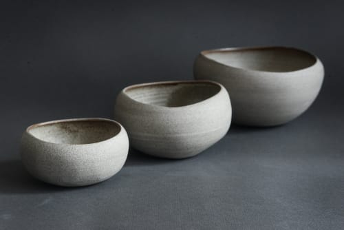 Bowl "Pebble" - organic natural shape stoneware in grey | Dinnerware by Laima Ceramics