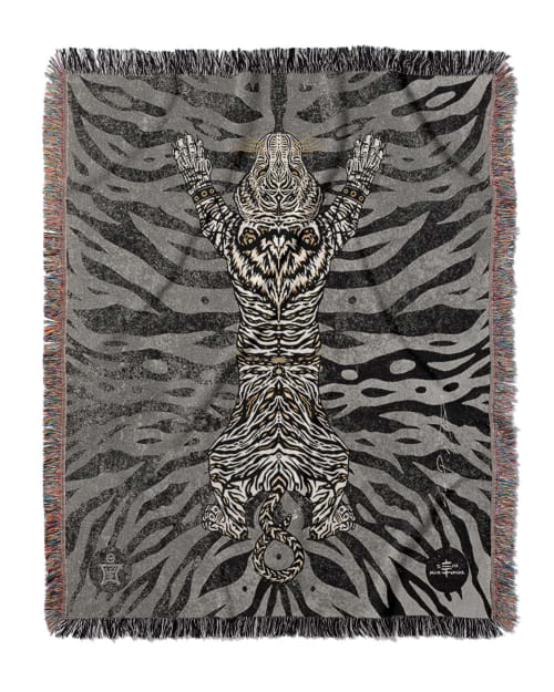AEON Tiger Blanket Black White Gold | Linens & Bedding by Sean Martorana