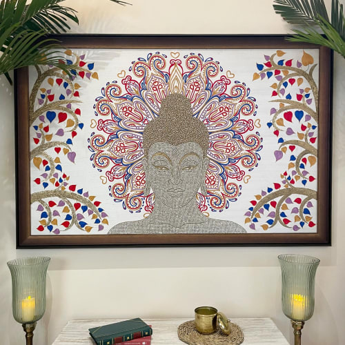 Meditating Buddha With Bodhi Tree Original Handmade Bejewell | Wall Hangings by MagicSimSim
