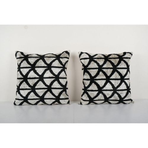 Set of Two Velvet Ikat Cushion, Square Silk Velvet Pillow | Linens & Bedding by Vintage Pillows Store