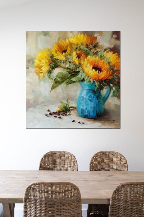Large floral paintings on canvas original, Sunflowers | Paintings by Natart