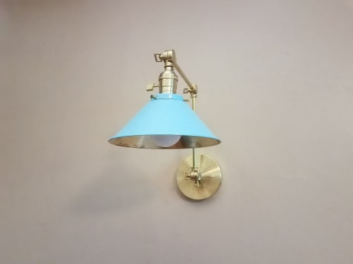 Swing Arm Adjustable Wall Light - Brass & Turquoise | Sconces by Retro Steam Works