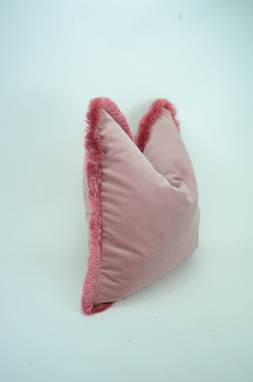 pink brush fringe pillow, dusty pink velvet pillow, pink | Pillows by velvet + linen