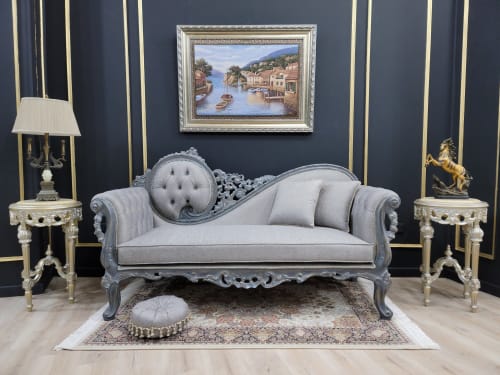 Victorian Style Chaise Lounge/ Stressed Gold Leaf Frame Fini | Couches & Sofas by Art De Vie Furniture