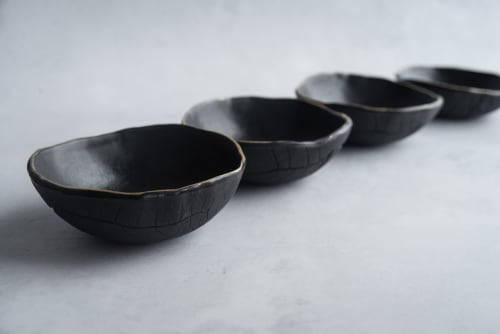 SMALL BLACK and GOLD single or set of 2  bowl with leaf patt | Dinnerware by Laima Ceramics