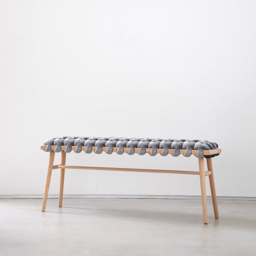 Sterling Grey Velvet Woven Bench | Benches & Ottomans by Knots Studio