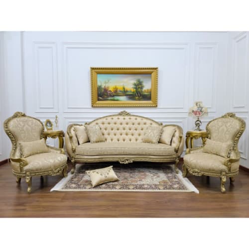 French Style/ Vintage Finish 24k Gold Leaf /Hand Carved Wood | Couches & Sofas by Art De Vie Furniture