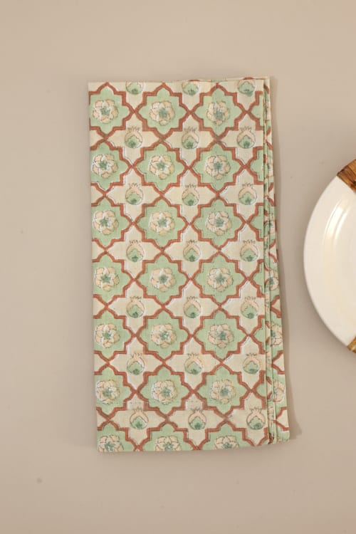 Agra Lattice Block Print Napkins, Set of 4 | Linens & Bedding by Ninéh