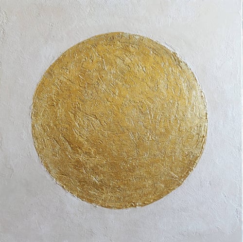 Gold leaf art painting golden circle art abstract round | Oil And Acrylic Painting in Paintings by Serge Bereziak (Berez)