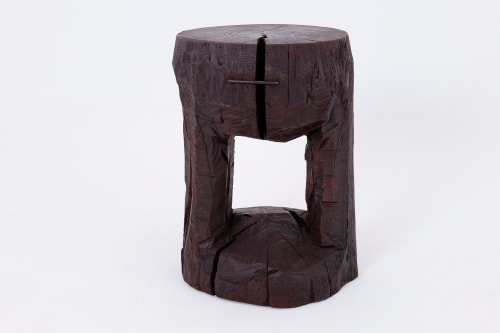 Sculptural Hardwood Side Table, Coffee Table, Red Stain, Hand-Carved, | Tables by Logniture