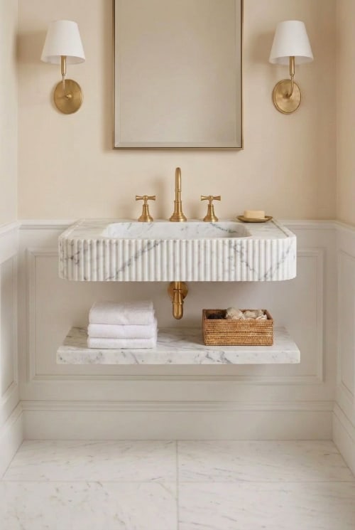 Carrara Marble Sink with Shelf | Water Fixtures by Vero Marble