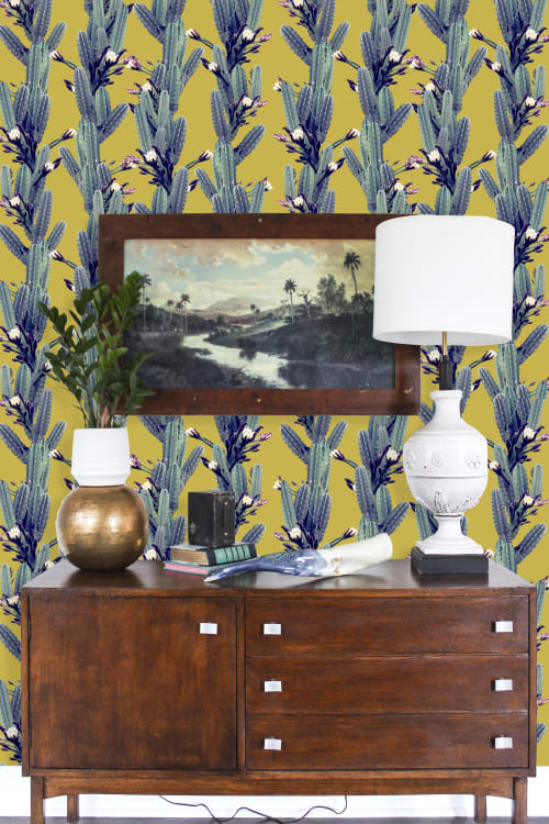 Vertical Cacti Garden Removable Fabric Wallpaper - Peel and | Wallpaper by Samantha Santana Wallpaper & Home