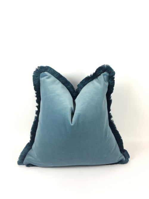 blue velvet pillow // blue fringe pillow // blue monochrome | Pillows by Velvet Fringe