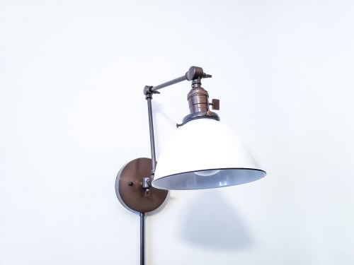2-Arm Swing Sconce, Dark Bronze & White, Bedside Reading | Sconces by Retro Steam Works