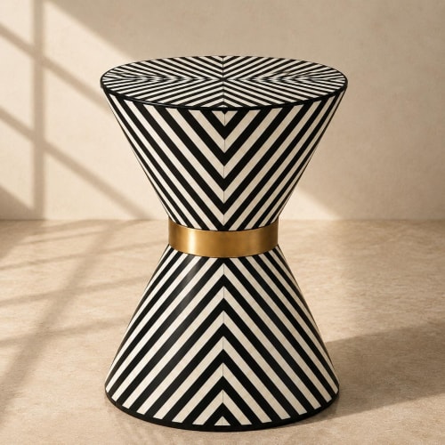 Handmade Bone Inlay Hourglass Side Table, Chevron Art Deco Pedestal Accent | Tables by IKKAZA