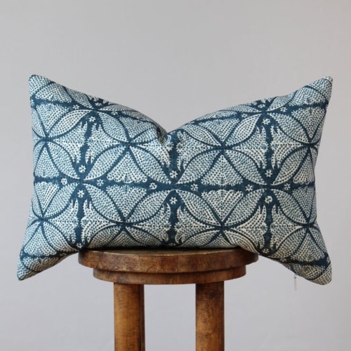 Navy Floral Pattern Lumbar Pillow 14x22 | Pillows by Vantage Design
