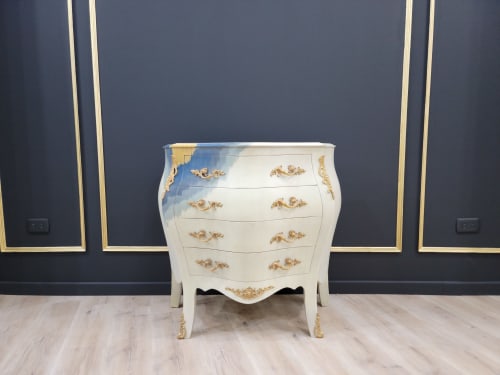 Vintage French Bombe Style, 24K Gold Leaf accent ,Solid Bras | Storage by Art De Vie Furniture