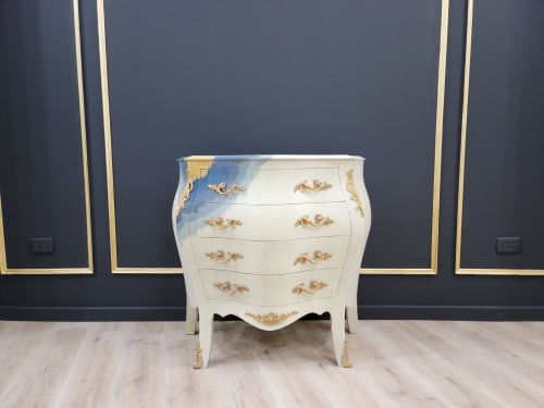 Vintage French Bombe Style, 24K Gold Leaf accent ,Solid Bras | Cabinet in Storage by Art De Vie Furniture