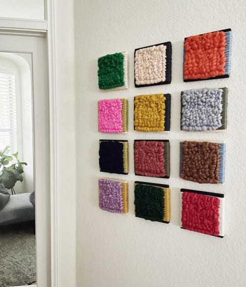 Series of 12 Fluff Woven Tiles | Embroidery in Wall Hangings by Mpwovenn Fiber Art by Mindy Pantuso