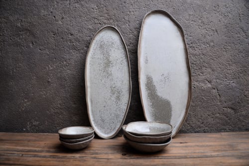 Tapas SET - textured open bowls x3 , natural shape elongated | Plate in Dinnerware by Laima Ceramics