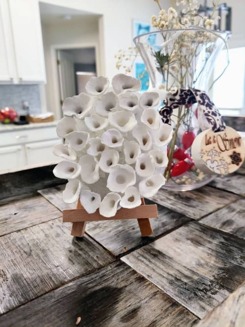 Bookshelf decor, white abstract flowers mini sculpture | Wall Sculpture in Wall Hangings by Art By Natasha Kanevski