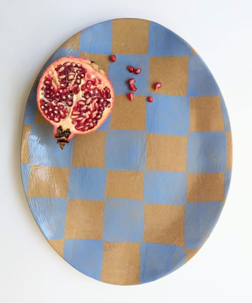 Blue Check Oval Serving Platter | Serveware by Rosie Gore