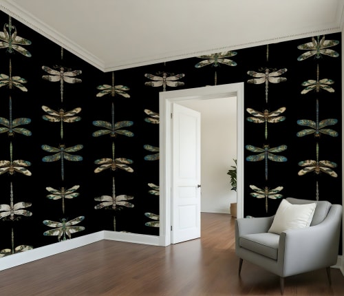 Mystic Dragonfly — Classic Stripes Luxury Wallpaper Mural | Wall Treatments by ELLE WALLS