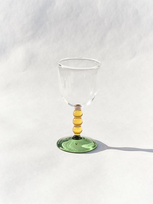 Hand Blown Circle Stem Wine Glass in Yellow/Green | Drinkware by Barton Croft
