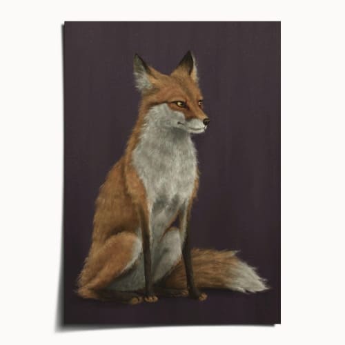 Woodland Fox Print, Burgundy Autumn Wall Art, Moody Illustration | Prints in Paintings by The Ugly Cat Studio