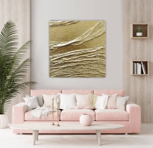 3D gold leaf canvas sculptural wall art painting gold metal | Paintings by Berez Art