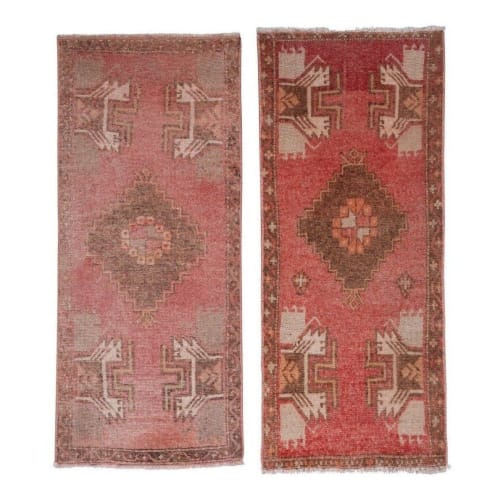 Set of 2 Piece Hand Knotted Oriental Turkish Small Door Mat | Rugs by Vintage Pillows Store