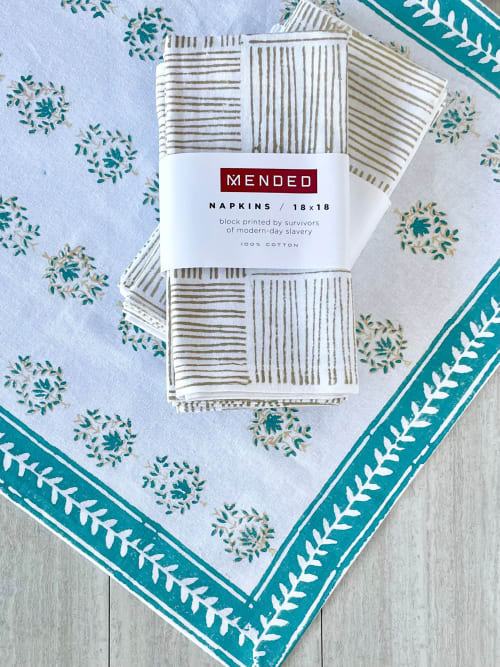 The Full Table Gift Set - Lotus Table Runner & Striped Napki | Linens & Bedding by Mended