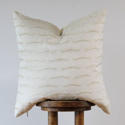 White Chenille with Cream Wave Motif Decorative Pillow 22x22 | Pillows by Vantage Design