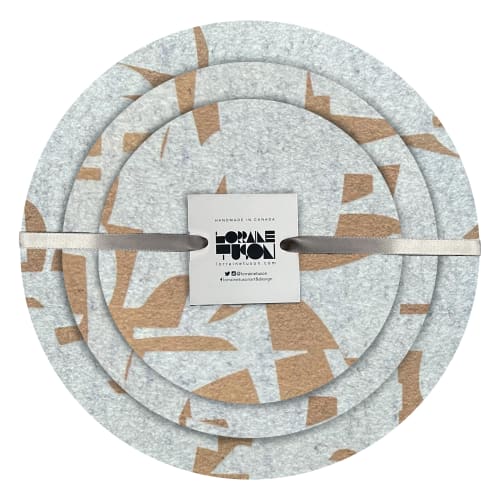 Trivet Set Merino Wool Felt 'Fragment' Bamboo on Wool White | Tableware by Lorraine Tuson