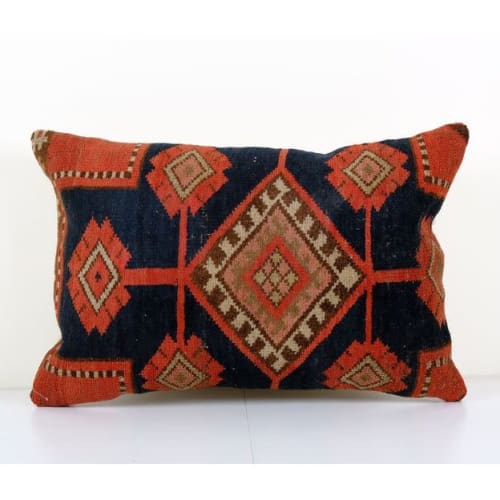 Vintage Turkish Carpet Rug Pillow Cover, Tribal Design Brick | Pillows by Vintage Pillows Store