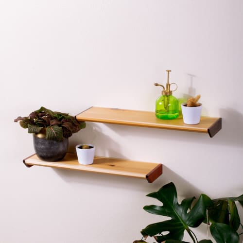 Cedar Floating Shelf with Hardwood Accent: Solid Wood Display | Shelving in Storage by Spacecraft Furnishing