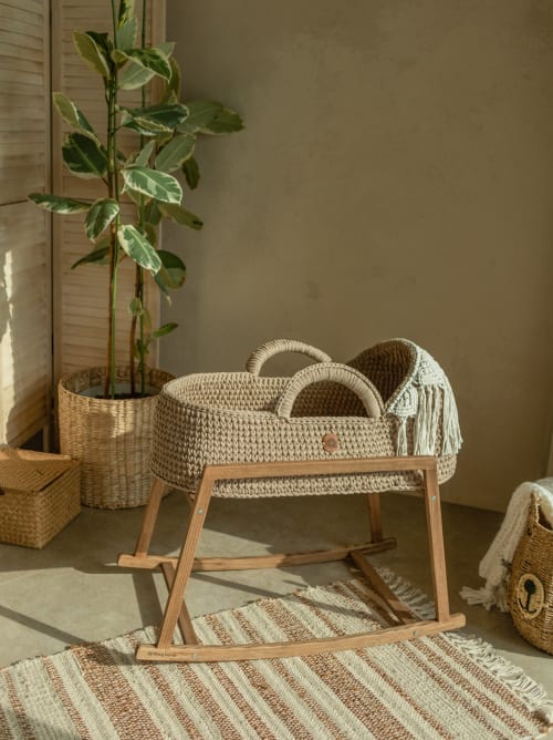 Hooded Moses Basket with Macrame Decor | Beds & Accessories by Anzy Home