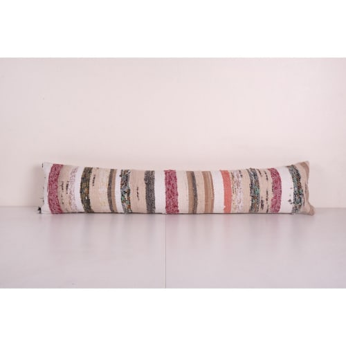 Extra Long Striped Rag Rug Lumbar Pillow Cover - Cotton Bedd | Pillows by Vintage Pillows Store