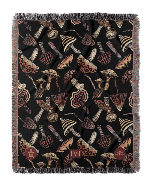 IVI - Mushroom Jacquard Woven Blanket - Original Black | Linens & Bedding by Sean Martorana
