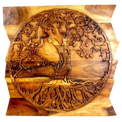 Haussmann® Wood Tree of Life Round on Uneven Boards 36 x 36 | Engraving in Art & Wall Decor by Haussmann®