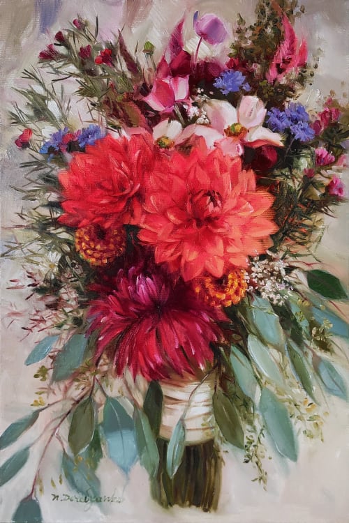 Custom bouquet painting, Wedding flowers art canvas personal | Oil And Acrylic Painting in Paintings by Natart
