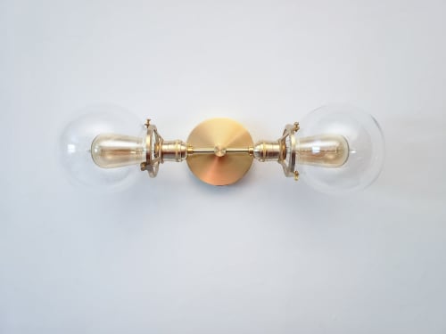 2-Arm Matte Black Modern Wall Sconce Clear Shade Industrial | Sconces by Retro Steam Works