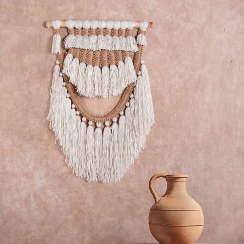 Handwoven Wool Jute Wall Hanging, Boho Farmhouse Tapestry Decor | Wall Hangings by Swiflo