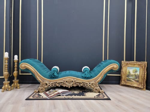 French Style Chaise Lounge / Aged Gold Leaf Finish  Frame/ H | Couches & Sofas by Art De Vie Furniture