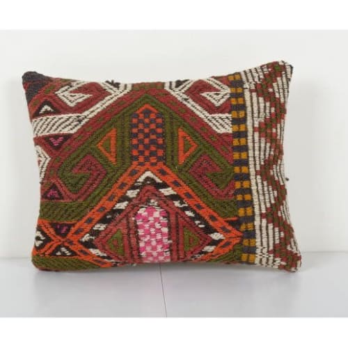 Anatolian Lumbar Jajim Kilim Rug Pillow, Handcrafted Vintage | Pillows by Vintage Pillows Store