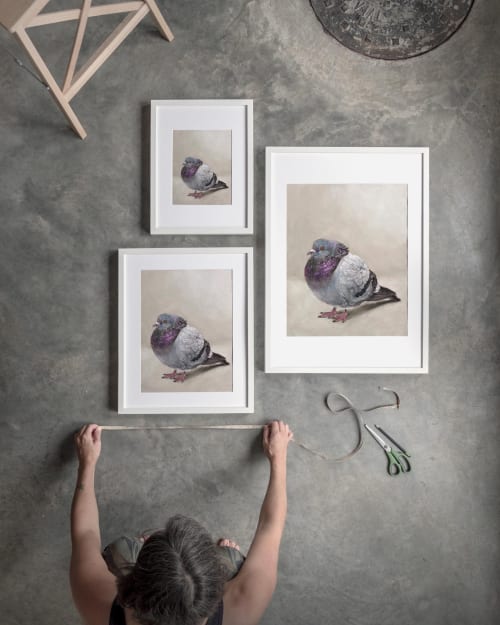 Fat Pigeon Fine Art Print, Funny Bird Wall Art, Seoul Subway Animal Painting | Prints in Paintings by The Ugly Cat Studio