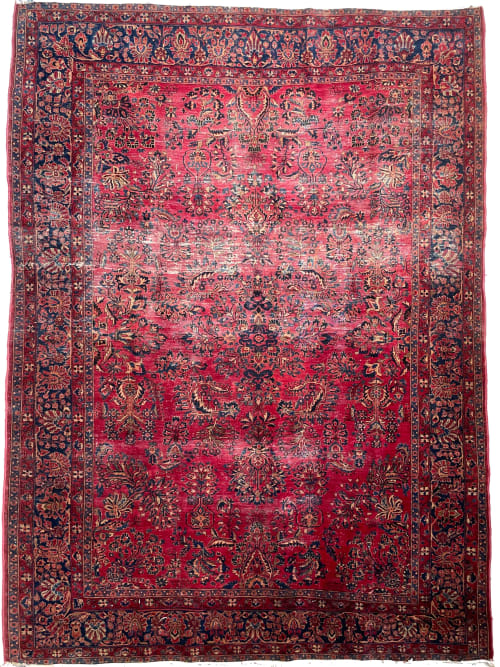 LOVELY Botanical Distressed Antique Persian Sarouk | Berry | Area Rug in Rugs by The Loom House